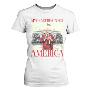 Funny Trump T Shirt For Women My Heart Beats For America Valentine's Day TS09 White Print Your Wear