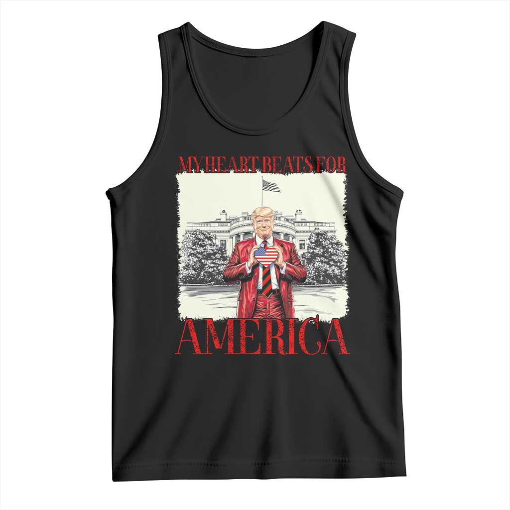 Funny Trump Tank Top My Heart Beats For America Valentine's Day TS09 Black Print Your Wear