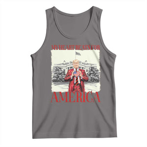 Funny Trump Tank Top My Heart Beats For America Valentine's Day TS09 Deep Heather Print Your Wear