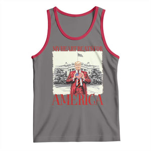 Funny Trump Tank Top My Heart Beats For America Valentine's Day TS09 Deep Heather Red Print Your Wear