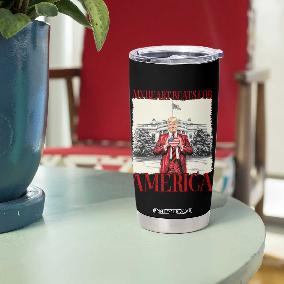 Funny Trump Tumbler Cup My Heart Beats For America Valentine's Day TS09 Print Your Wear