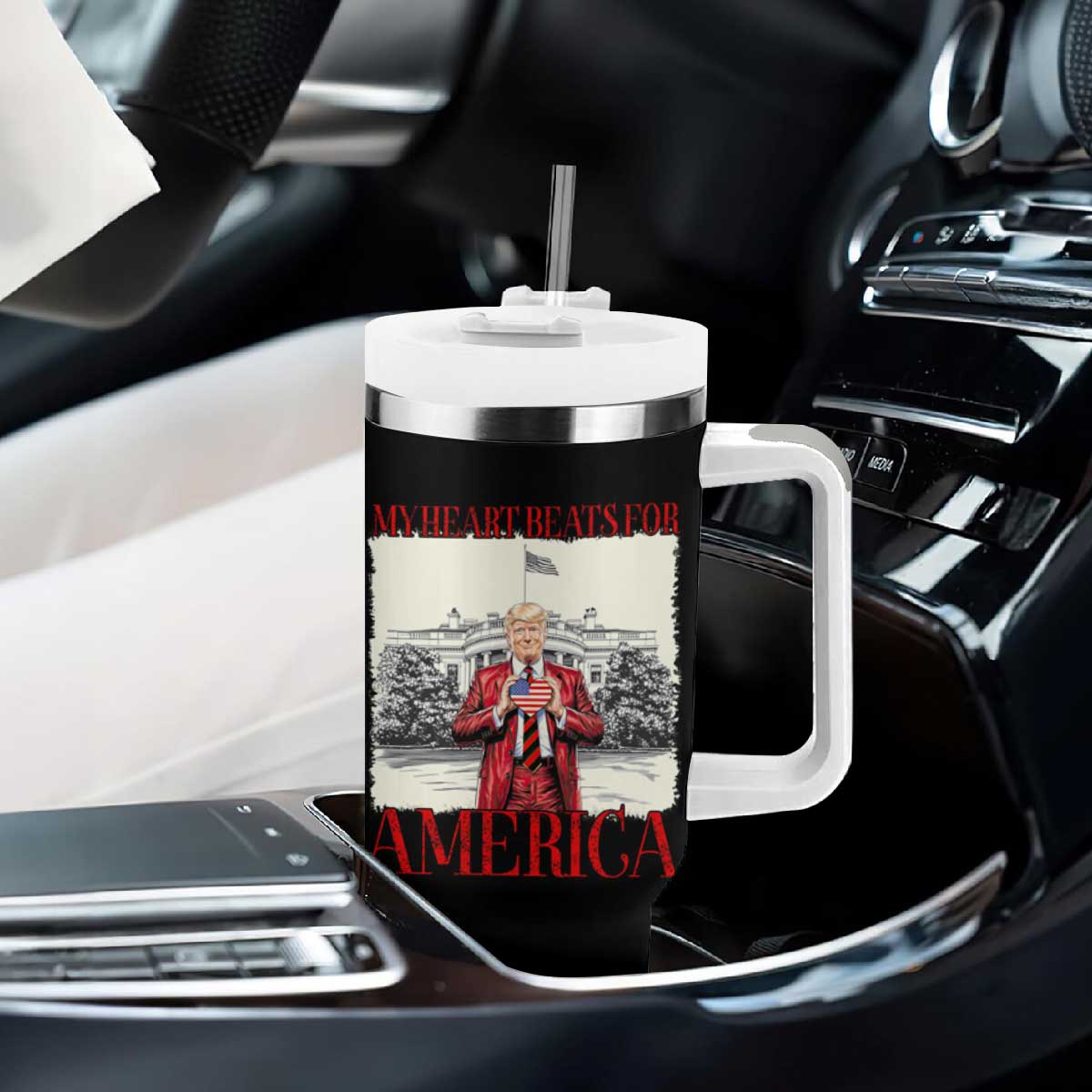 Funny Trump Tumbler With Handle My Heart Beats For America Valentine's Day TS09 Print Your Wear
