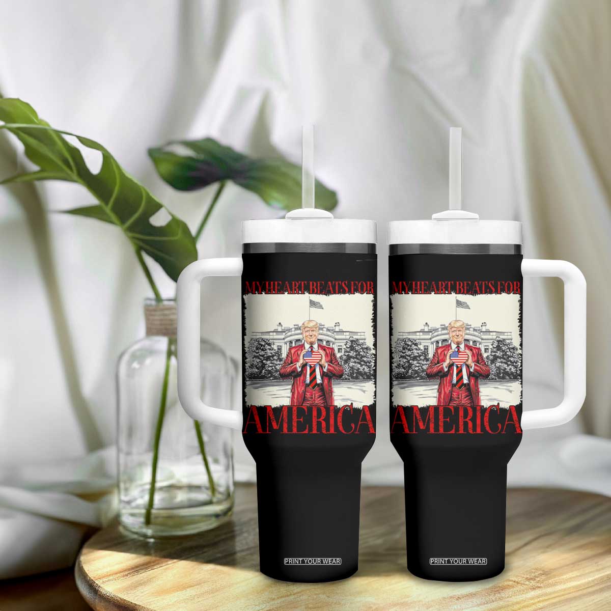 Funny Trump Tumbler With Handle My Heart Beats For America Valentine's Day TS09 Print Your Wear