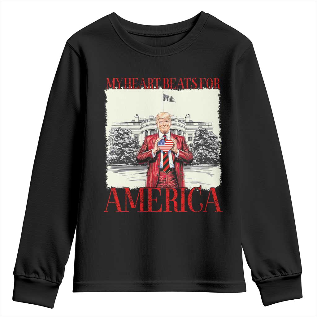 Funny Trump Youth Sweatshirt My Heart Beats For America Valentine's Day TS09 Black Print Your Wear