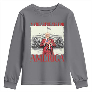 Funny Trump Youth Sweatshirt My Heart Beats For America Valentine's Day TS09 Charcoal Print Your Wear