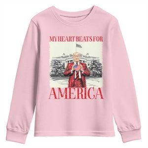 Funny Trump Youth Sweatshirt My Heart Beats For America Valentine's Day TS09 Light Pink Print Your Wear