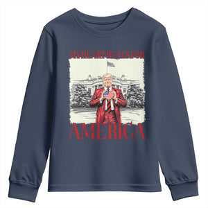 Funny Trump Youth Sweatshirt My Heart Beats For America Valentine's Day TS09 Navy Print Your Wear