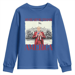 Funny Trump Youth Sweatshirt My Heart Beats For America Valentine's Day TS09 Royal Blue Print Your Wear