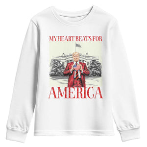 Funny Trump Youth Sweatshirt My Heart Beats For America Valentine's Day TS09 White Print Your Wear