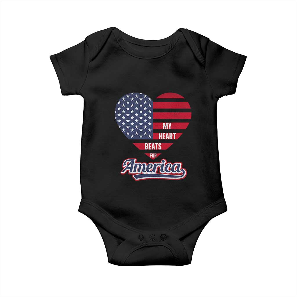 Patriotic Baby Onesie My Heart Beats For America Valentine's Day TS09 Black Print Your Wear