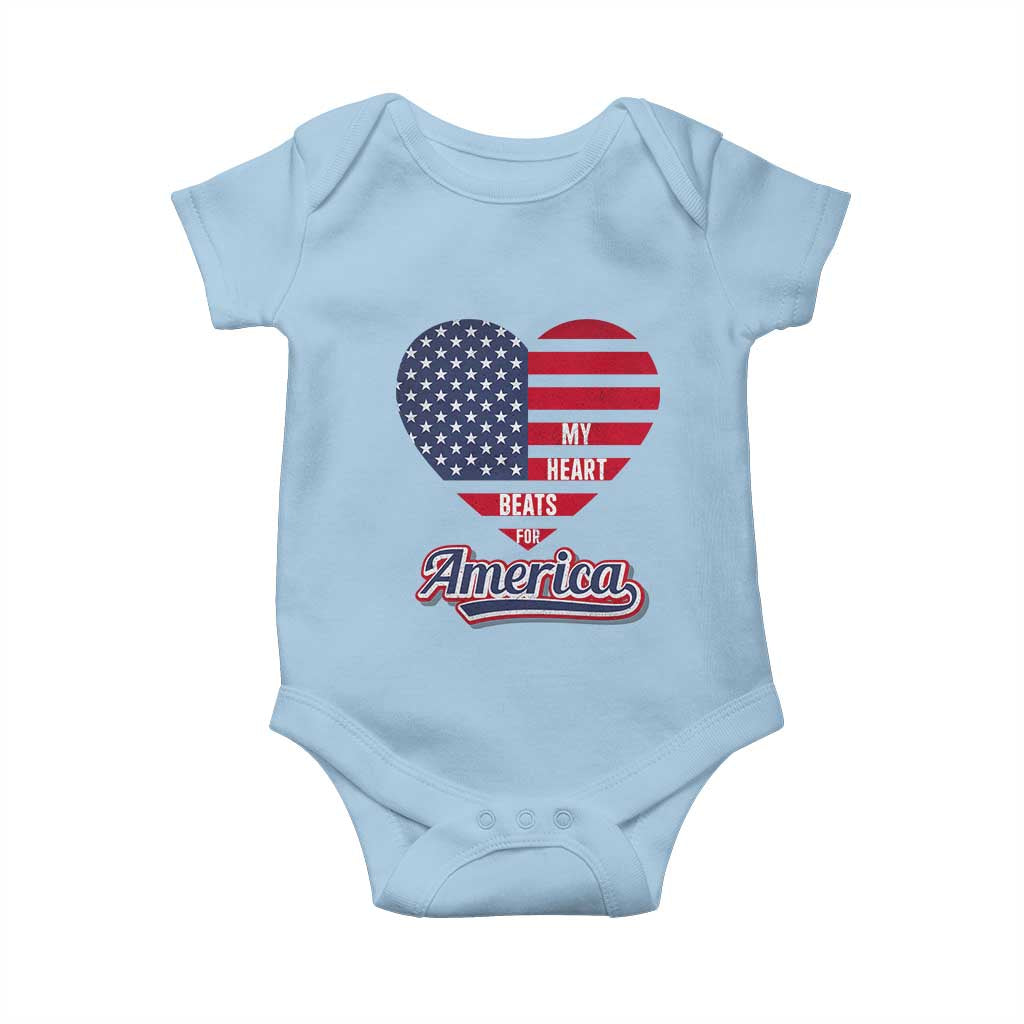 Patriotic Baby Onesie My Heart Beats For America Valentine's Day TS09 Light Blue Print Your Wear