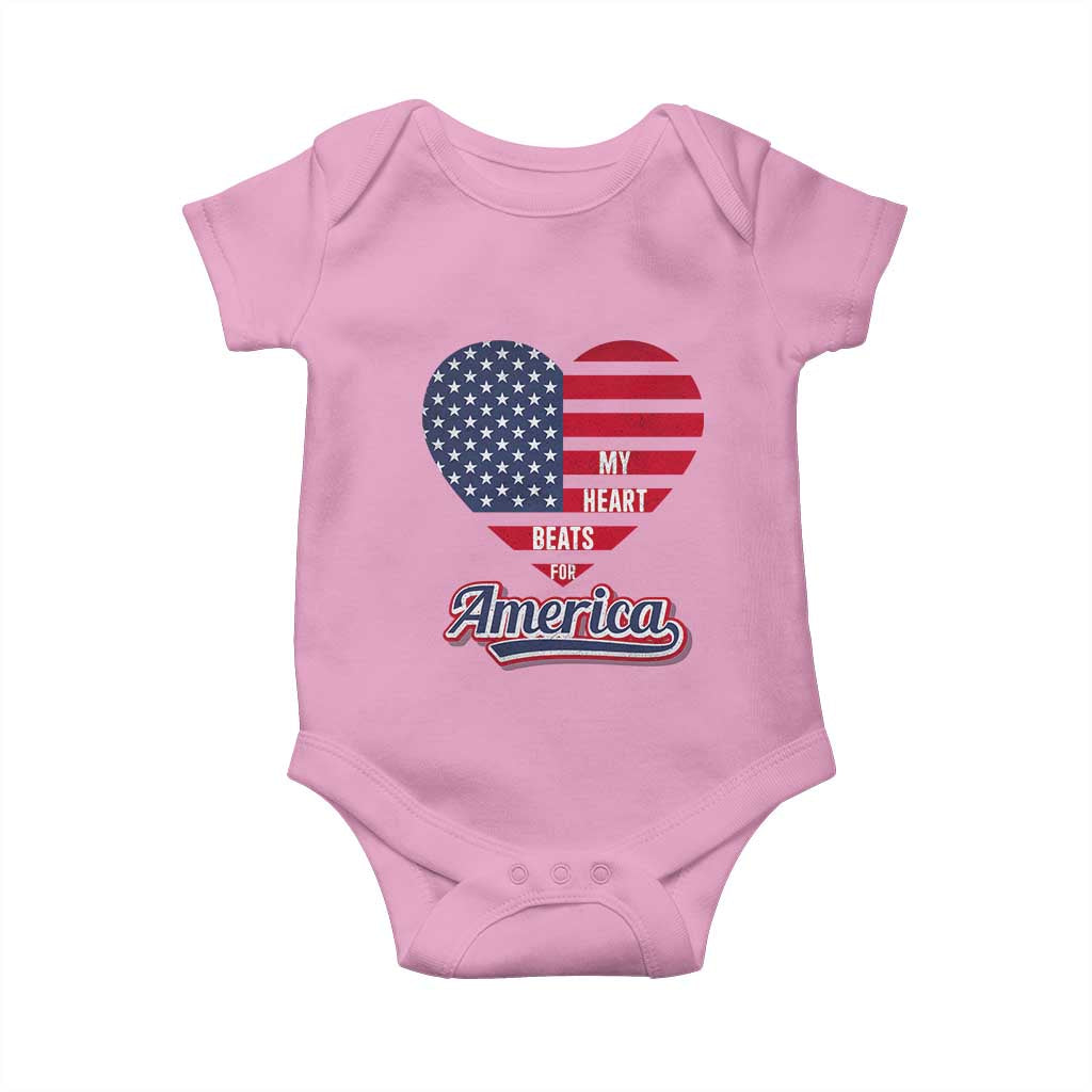 Patriotic Baby Onesie My Heart Beats For America Valentine's Day TS09 Light Pink Print Your Wear
