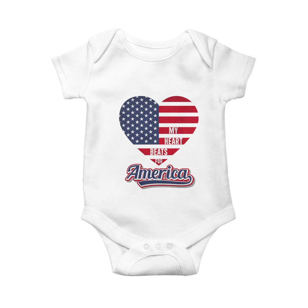 Patriotic Baby Onesie My Heart Beats For America Valentine's Day TS09 White Print Your Wear
