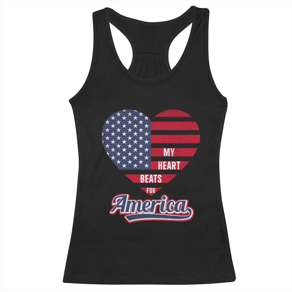 Patriotic Racerback Tank Top My Heart Beats For America Valentine's Day TS09 Black Print Your Wear