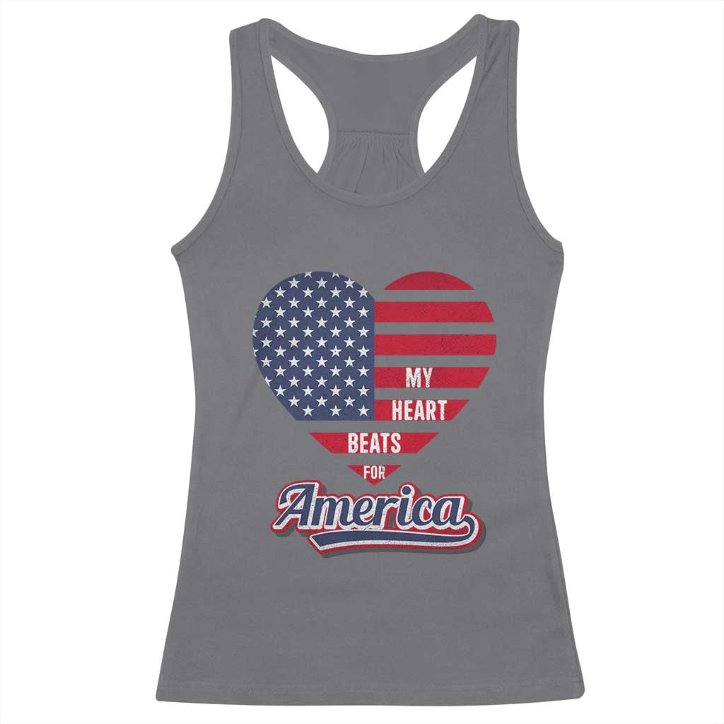 Patriotic Racerback Tank Top My Heart Beats For America Valentine's Day TS09 Charcoal Print Your Wear