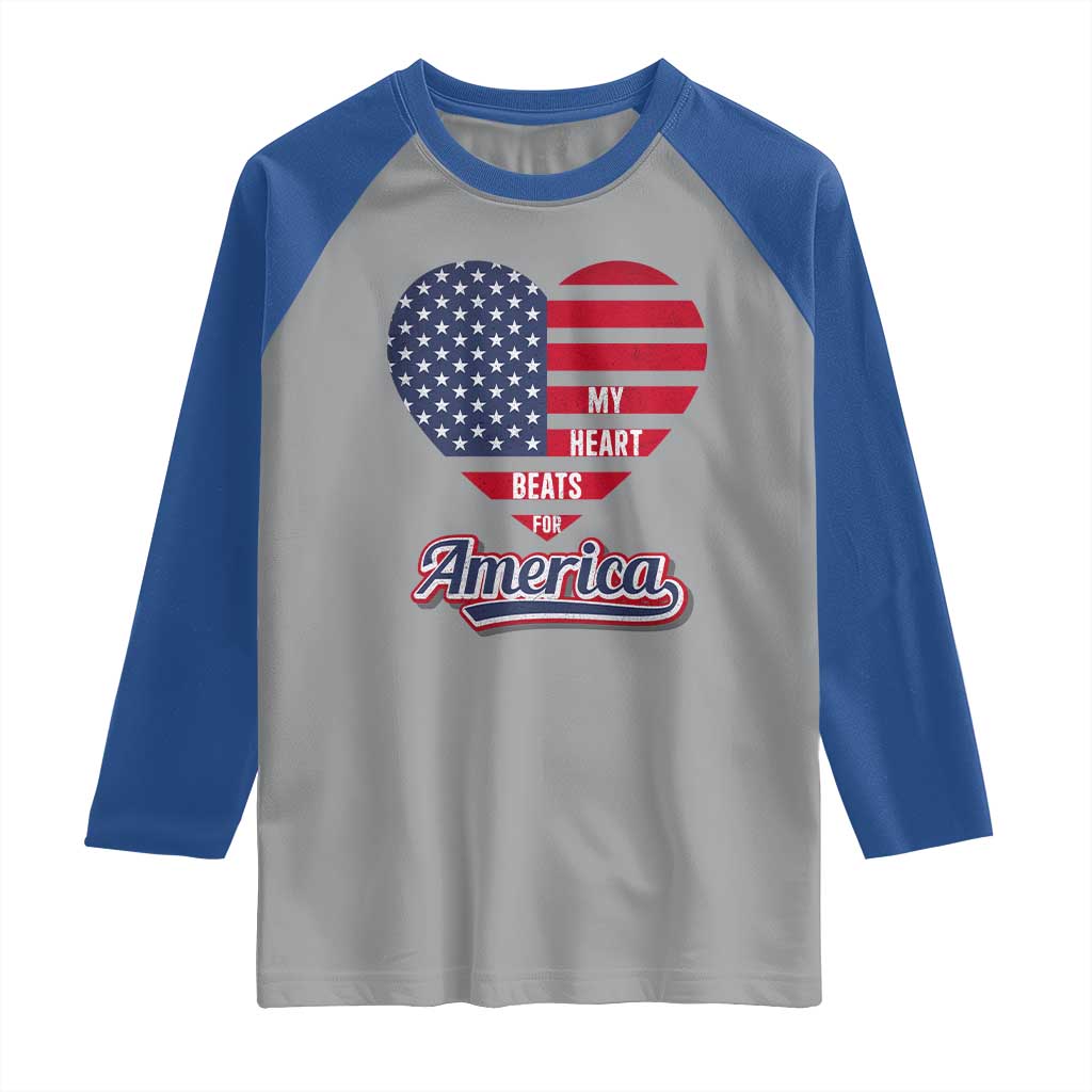 Patriotic Raglan Shirt My Heart Beats For America Valentine's Day TS09 Sport Gray Royal Print Your Wear