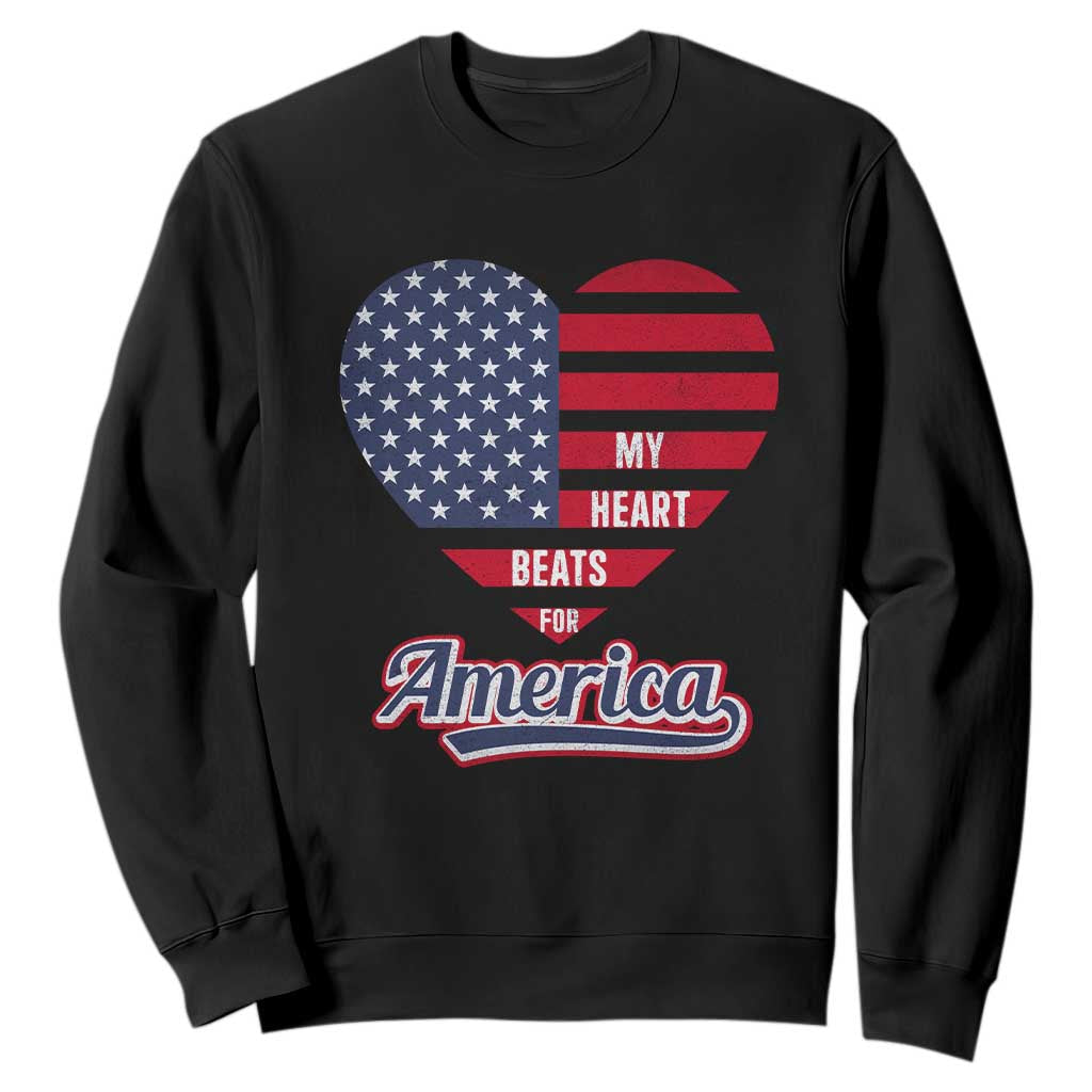 Patriotic Sweatshirt My Heart Beats For America Valentine's Day TS09 Black Print Your Wear
