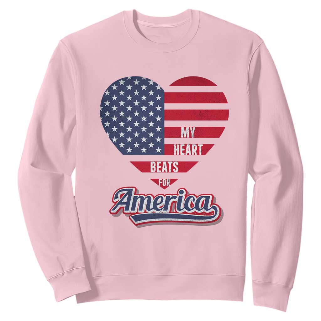 Patriotic Sweatshirt My Heart Beats For America Valentine's Day TS09 Light Pink Print Your Wear