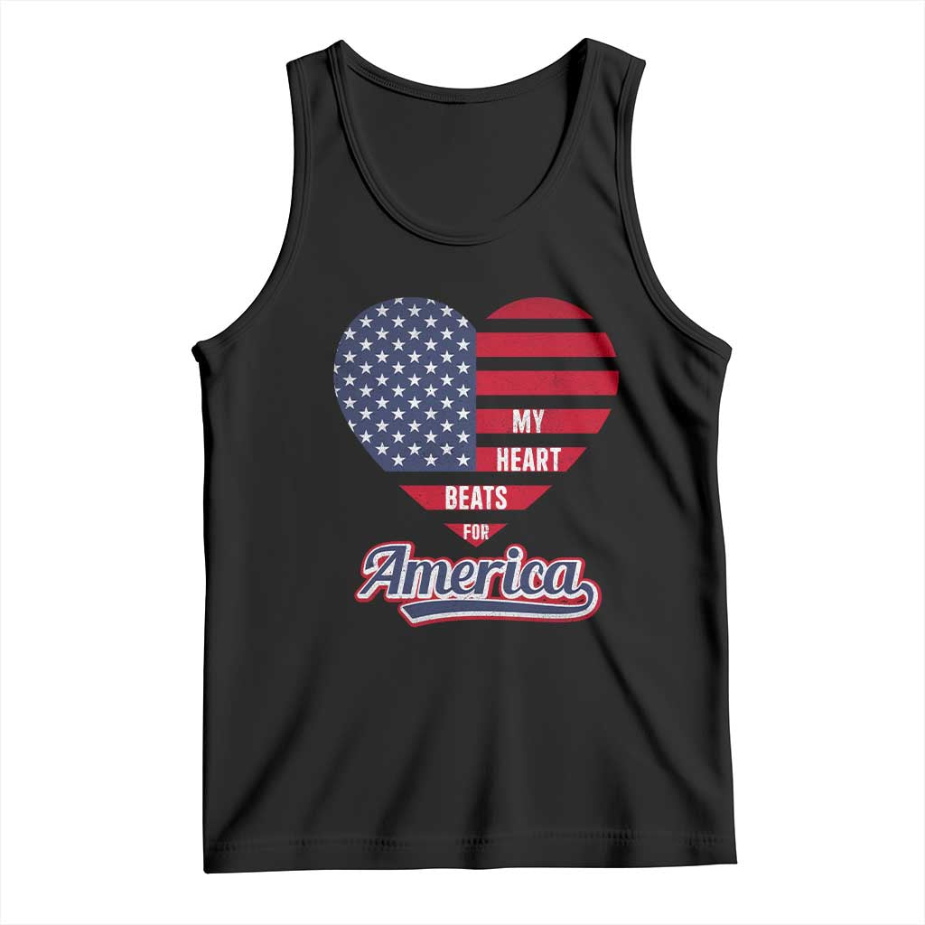 Patriotic Tank Top My Heart Beats For America Valentine's Day TS09 Black Print Your Wear
