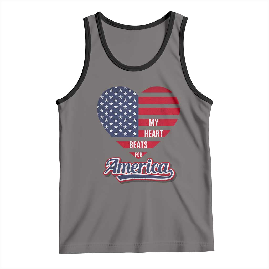 Patriotic Tank Top My Heart Beats For America Valentine's Day TS09 Deep Heather Black Print Your Wear