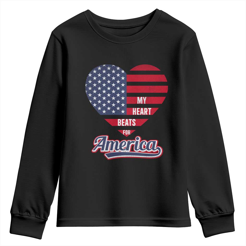 Patriotic Youth Sweatshirt My Heart Beats For America Valentine's Day TS09 Black Print Your Wear