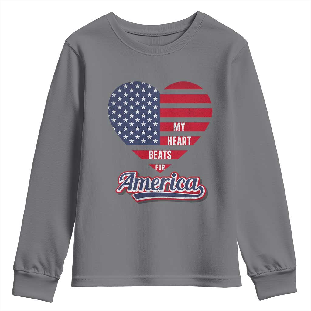 Patriotic Youth Sweatshirt My Heart Beats For America Valentine's Day TS09 Charcoal Print Your Wear