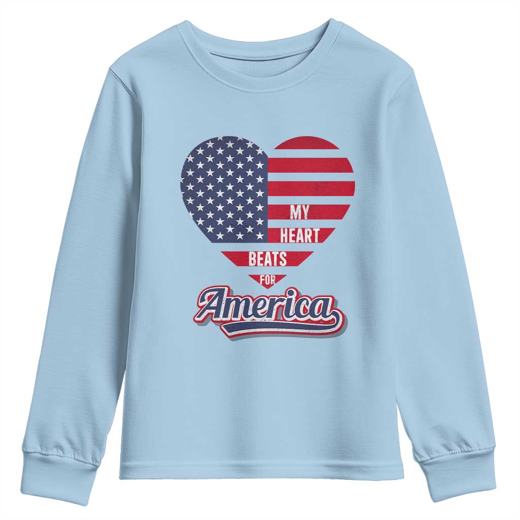 Patriotic Youth Sweatshirt My Heart Beats For America Valentine's Day TS09 Light Blue Print Your Wear