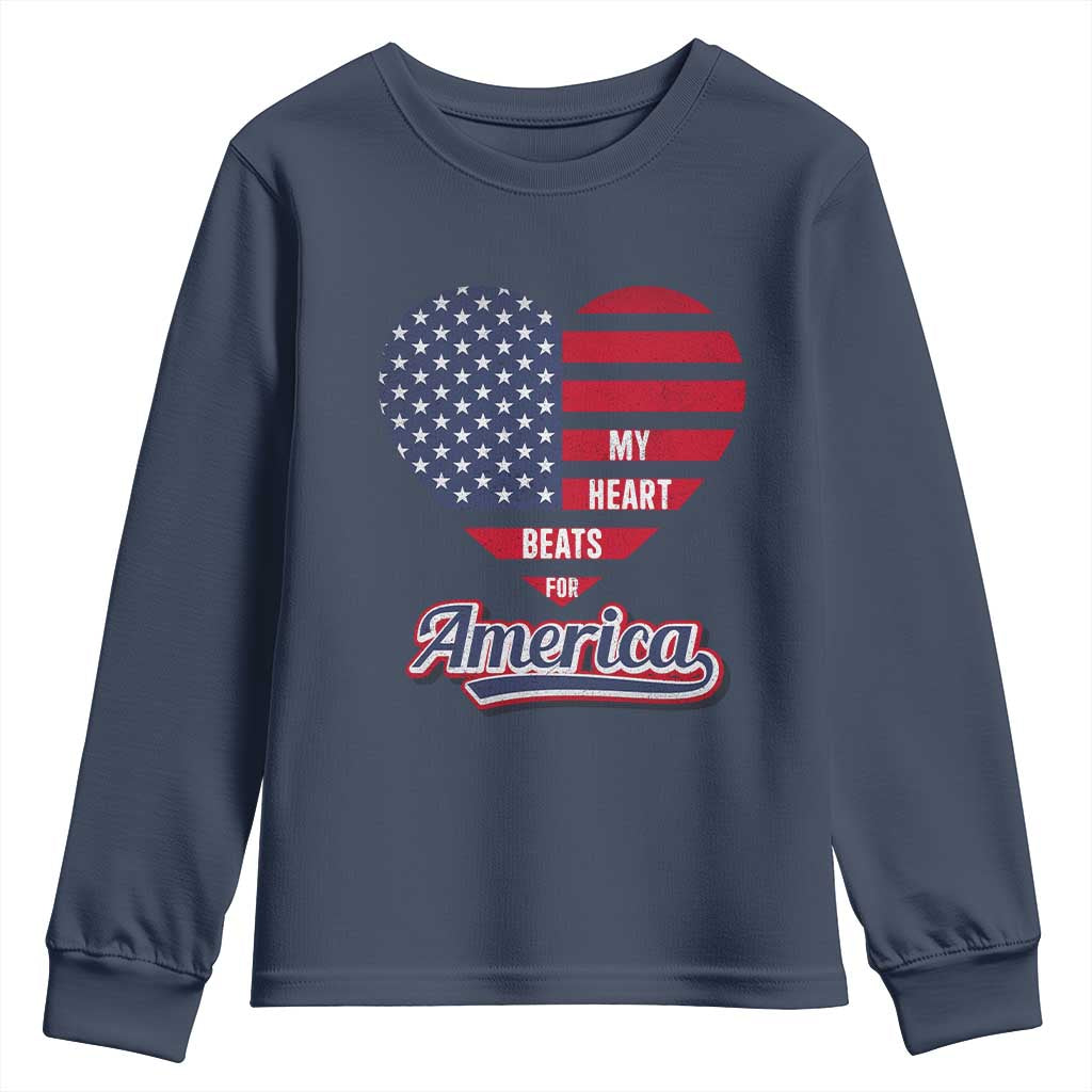 Patriotic Youth Sweatshirt My Heart Beats For America Valentine's Day TS09 Navy Print Your Wear