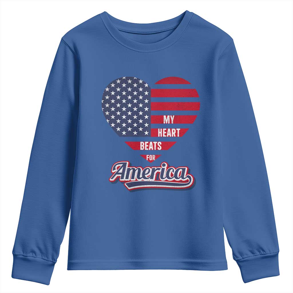 Patriotic Youth Sweatshirt My Heart Beats For America Valentine's Day TS09 Royal Blue Print Your Wear