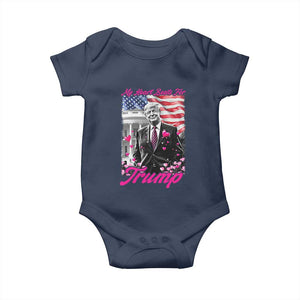 Funny Trump Lover Baby Onesie My Hear Beats For Trump Valentine's Day TS09 Navy Print Your Wear