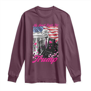 Funny Trump Lover Long Sleeve Shirt My Hear Beats For Trump Valentine's Day TS09 Maroon Print Your Wear