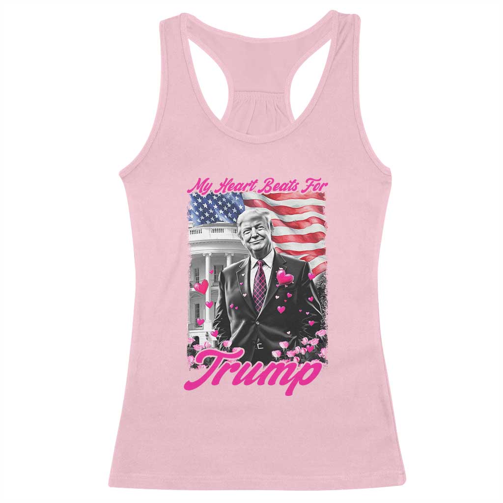 Funny Trump Lover Racerback Tank Top My Hear Beats For Trump Valentine's Day TS09 Light Pink Print Your Wear