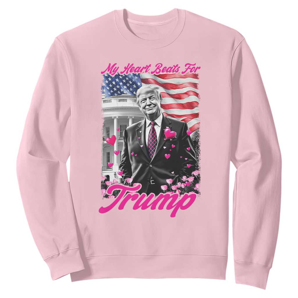 Funny Trump Lover Sweatshirt My Hear Beats For Trump Valentine's Day TS09 Light Pink Print Your Wear