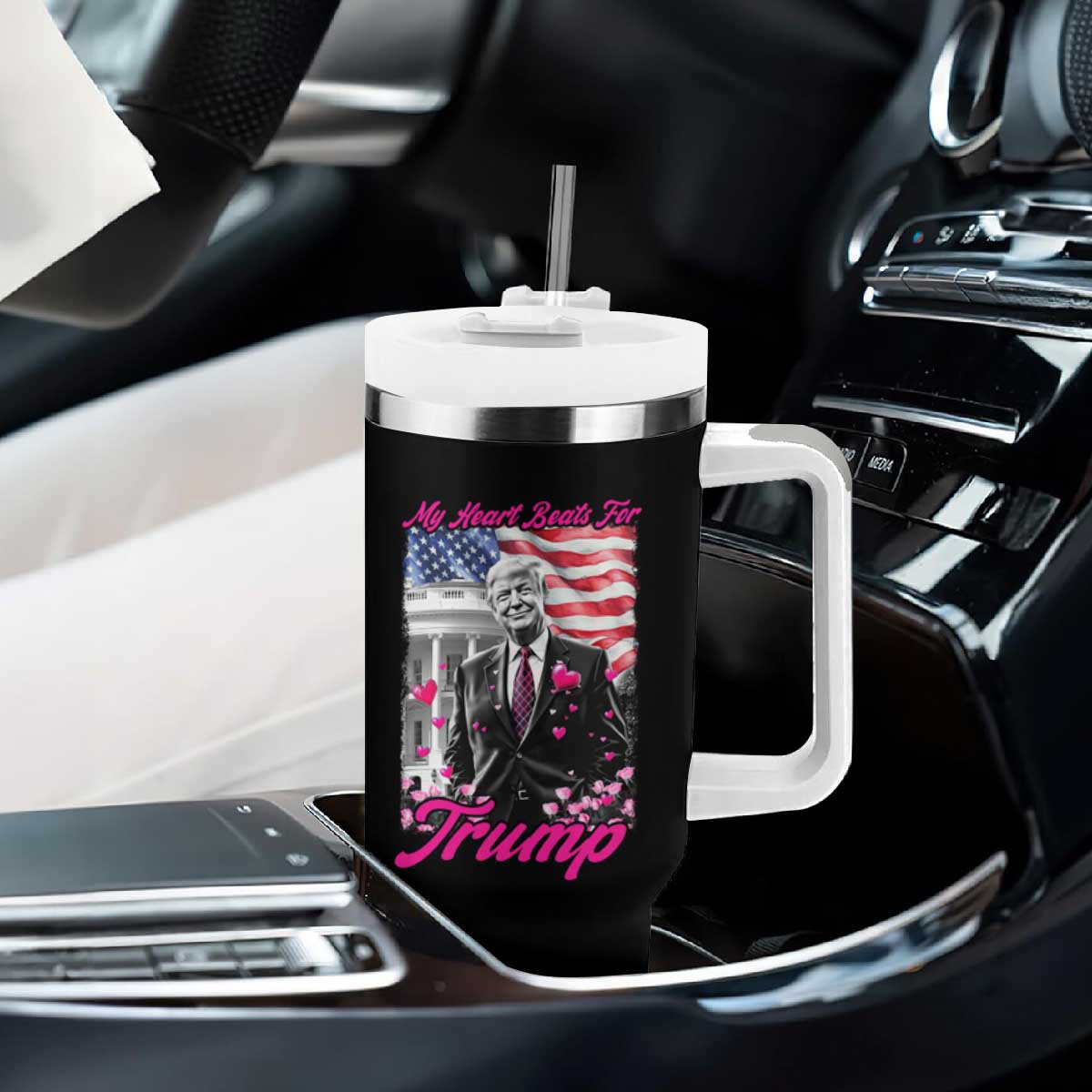 Funny Trump Lover Tumbler With Handle My Hear Beats For Trump Valentine's Day TS09 Print Your Wear