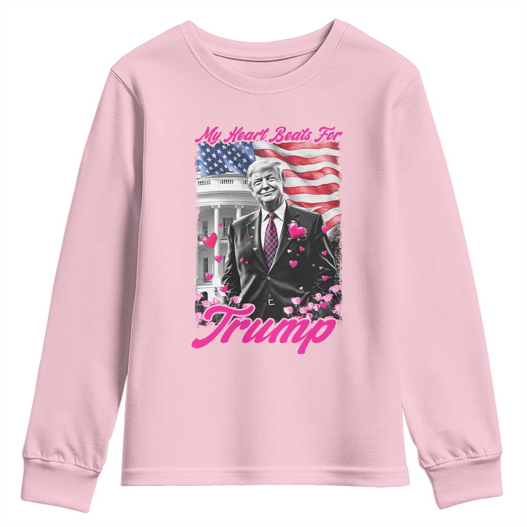 Funny Trump Lover Youth Sweatshirt My Hear Beats For Trump Valentine's Day TS09 Light Pink Print Your Wear