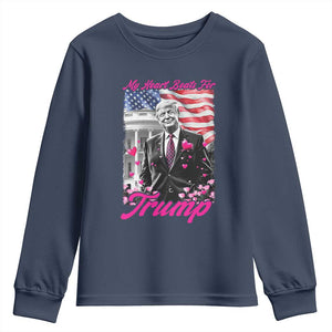 Funny Trump Lover Youth Sweatshirt My Hear Beats For Trump Valentine's Day TS09 Navy Print Your Wear