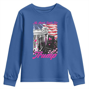 Funny Trump Lover Youth Sweatshirt My Hear Beats For Trump Valentine's Day TS09 Royal Blue Print Your Wear