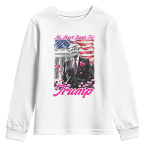 Funny Trump Lover Youth Sweatshirt My Hear Beats For Trump Valentine's Day TS09 White Print Your Wear