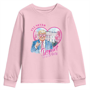 Funny Valentine's Day Trump Youth Sweatshirt I'll Never Deport You TS09 Light Pink Print Your Wear