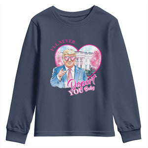 Funny Valentine's Day Trump Youth Sweatshirt I'll Never Deport You TS09 Navy Print Your Wear
