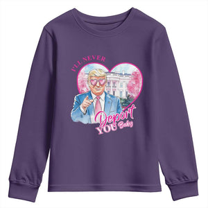 Funny Valentine's Day Trump Youth Sweatshirt I'll Never Deport You TS09 Purple Print Your Wear
