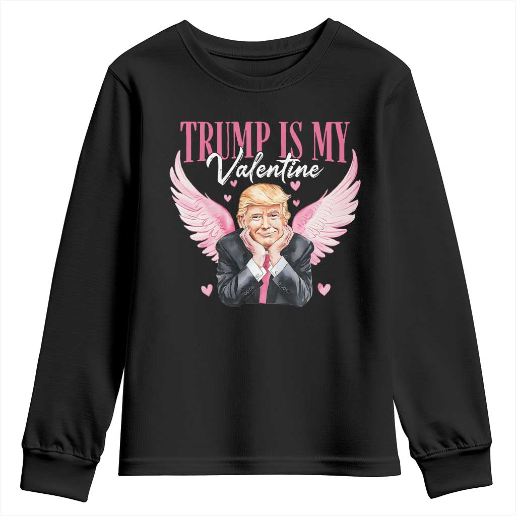 Funny Trump Is My Valentine Youth Sweatshirt Pink Trump Cupid TS09 Black Print Your Wear