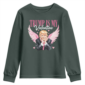Funny Trump Is My Valentine Youth Sweatshirt Pink Trump Cupid TS09 Dark Forest Green Print Your Wear