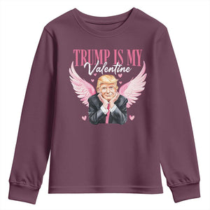 Funny Trump Is My Valentine Youth Sweatshirt Pink Trump Cupid TS09 Maroon Print Your Wear