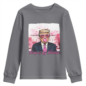 Funny Trump Is My Valentine Youth Sweatshirt Pink Trump Bubble Gum TS09 Charcoal Print Your Wear