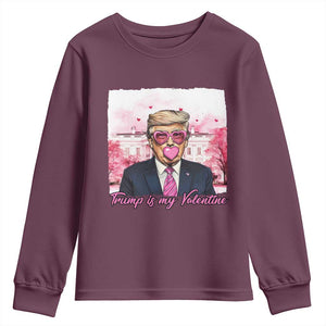 Funny Trump Is My Valentine Youth Sweatshirt Pink Trump Bubble Gum TS09 Maroon Print Your Wear