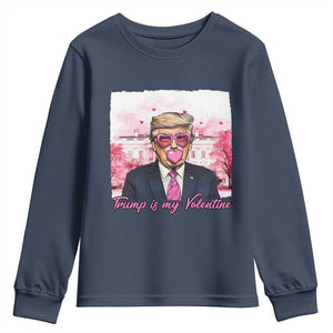 Funny Trump Is My Valentine Youth Sweatshirt Pink Trump Bubble Gum TS09 Navy Print Your Wear