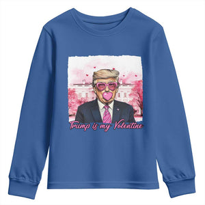 Funny Trump Is My Valentine Youth Sweatshirt Pink Trump Bubble Gum TS09 Royal Blue Print Your Wear
