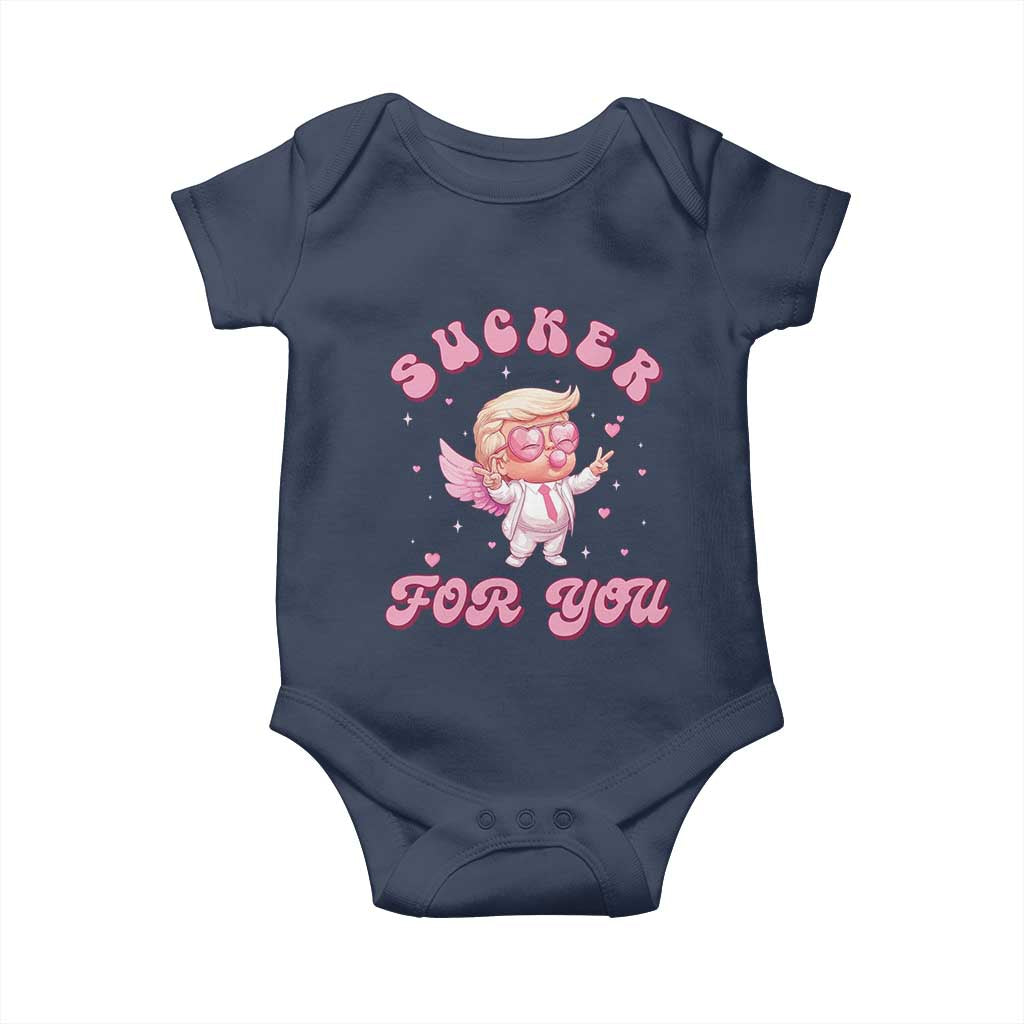 Funny Valentine's Day Cupid Trump Baby Onesie Sucker For You TS09 Navy Print Your Wear