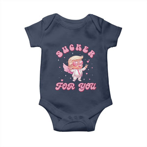 Funny Valentine's Day Cupid Trump Baby Onesie Sucker For You TS09 Navy Print Your Wear